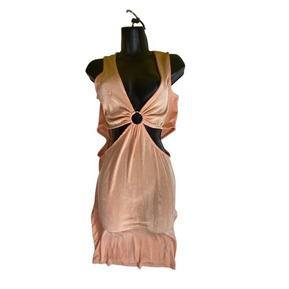 Peach Cutout Sleeveless Mini Dress Y2K Sexy Bodycon Stripper Club Party Size XL - Picture 1 of 4